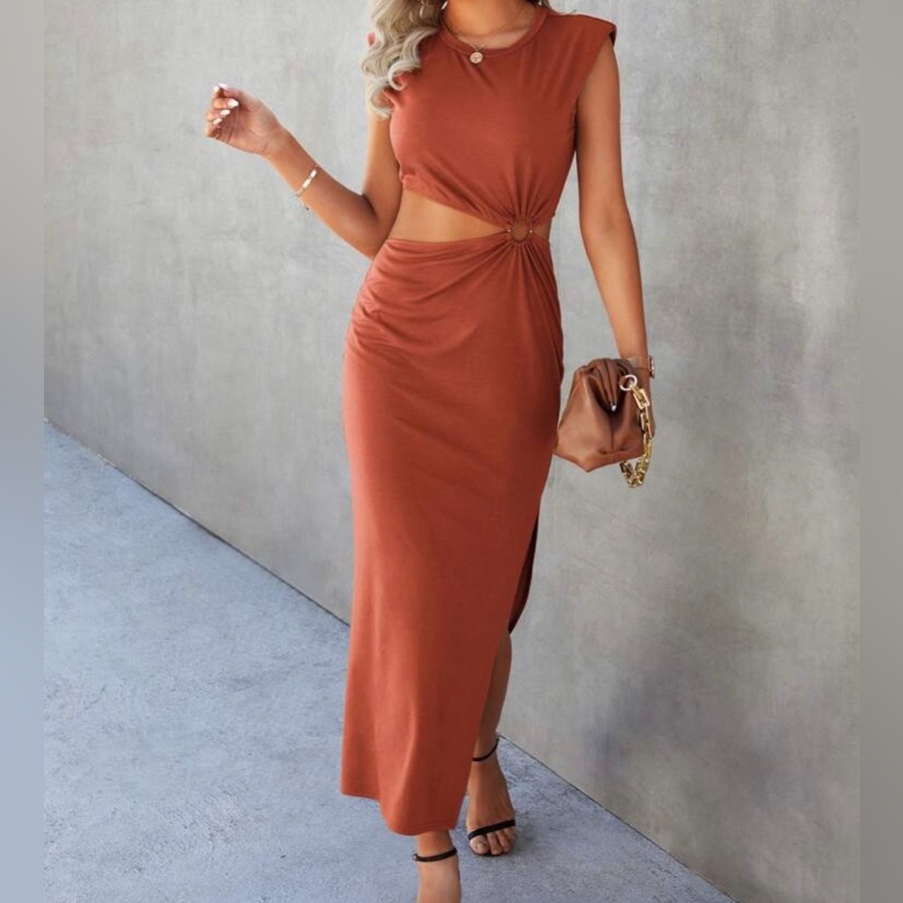 SHEIN Rust Cutout Maxi Dress with Side Ring